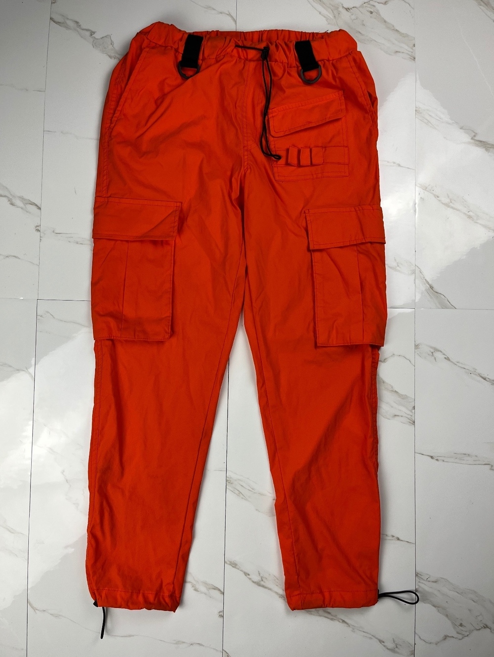 Bright Orange Cargo Pants with Utility Pockets and Drawcords